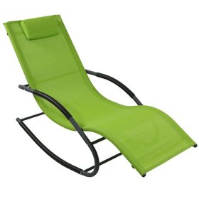 Modern Green Rocking Chaise Lounge Chair Patio Lounger With Pillow
