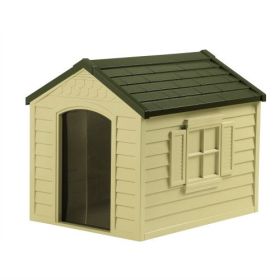 Durable Outdoor Plastic Dog House In Taupe And Bronze - For Dogs Up To 70 Pounds