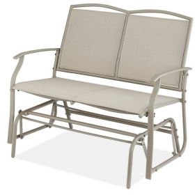 2 Seat Mesh Patio Loveseat Swing Glider Rocker With Armrests In Taupe