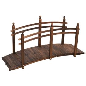 7.5 Ft Wooden Garden Bridge With Hand Rails In Carbonized Wood Finish