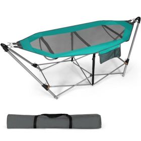 Green Portable Camping Foldable Hammock With Stand And Carry Case