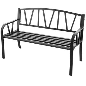 Black Metal 2-Person Outdoor Garden Bench With Armrest - 660 Lbs. Max Weight