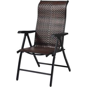 Outdoor/Indoor Folding Patio Chair With Brown Rattan Seat And High Back-Rest