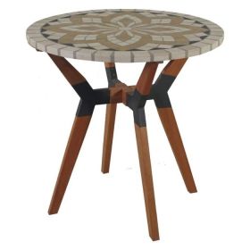 Round 30-Inch Bistro Style Outdoor Patio Table With Marble Tile Top