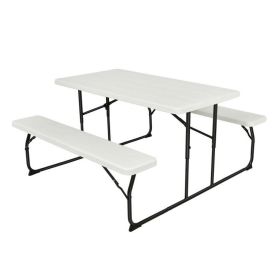 Folding White Hdpe Picnic Table With 2 Benches Outdoor Patio Furniture Set