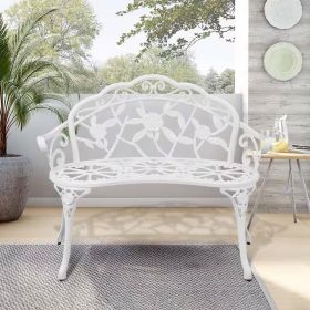 Outdoor Patio 39-Inch Garden Bench With Backrest In White Metal Finish
