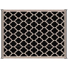 Outsunny Outdoor Rug 9x12 Modern Reversible Folding Plastic Four Straps for Backyard Deck Picnic Camping Black Beige