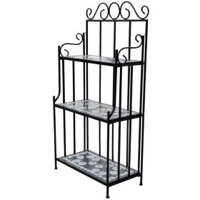 Plant Stand Black and White Iron and Ceramic Large