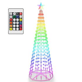LED Smart Christmas Cone Tree Outdoor Lighted Christmas Tree Light with App Control Remote Control IP44 Waterproof Timer 210 Modes for Indoor Outside (Option: 2.1M)