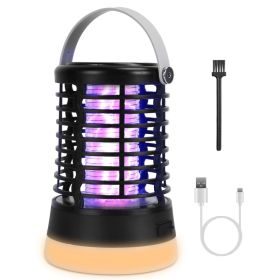 1Pc 4 In 1 Bug Zapper Light Rechargeable Mosquito Zapper For Indoor Outdoor Waterproof Mosquito Killer Lamp With 3 Lighting Modes For Patio Yard (Color: BLACK)