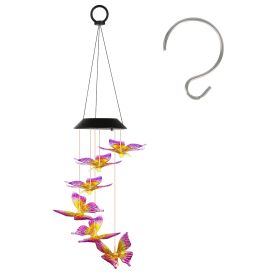 Solar Butterfly Wind Chime 7 Color Changing Wind Chime for Outside IPX4 Waterproof Outdoor Garden Yard Decor (Option: PurpYEL)