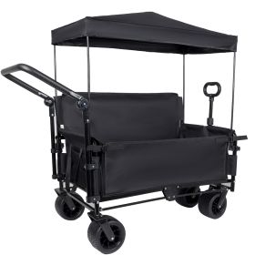 3-in-1 Folding Wagon Cart with Bench Seat Removable Canopy and Storage Collapsible Utility Wagon with Brakes 500lbs Capacity with All-Terrain Wheels f (Option: LightBlack)