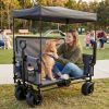 3-in-1 Folding Wagon Cart with Bench Seat Removable Canopy and Storage Collapsible Utility Wagon with Brakes 500lbs Capacity with All-Terrain Wheels f