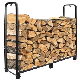 1Pc Firewood Log Rack 2500LBS Iron Wood Lumber Storage Stacking Rack 4.03ft Heavy Duty Pile Lumber Storage Holder For Fireplace Firepit (Color: BLACK)