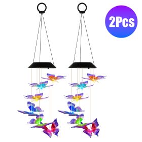 2Pack Solar Butterfly Wind Chimes 7 Color Changing Wind Chimes for Outside IPX4 Waterproof Outdoor Garden Yard Decor (Option: 2Pc)