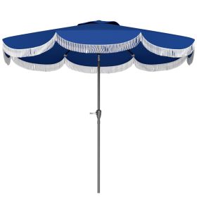 9FT Patio Umbrella,Outdoor Market Umbrella With Crank, 8 Ribs, Push Button Tilt, Vented Patio Table Umbrella For Deck Backyard Lawn, Navy Blue (Color: Navy Blue)