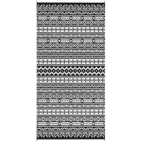 Reversible Outdoor Rug, Waterproof Plastic Straw With Carry Bag, 9 X 18, Black  White Geometric Wall (Color: BLACK)