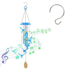 Solar Hummingbird Wind Chime with Aluminum Tubes 7 Color Changing Wind Chime for Outside IP44 Waterproof Outdoor Garden Yard Decor (Option: Blue)