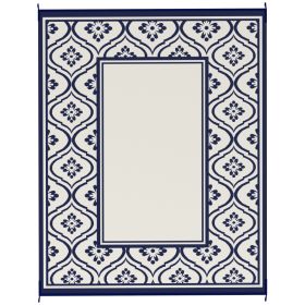 Reversible Outdoor Rug, Waterproof Plastic Straw With Carry Bag, 8 X 10, Blue & White Gourd Border (Color: Blue)