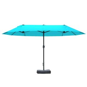 Patio Umbrella, 15 Steel Rectangular Outdoor Double Sided Market Umbrella With Base, Sun Protection & Easy Crank, Blue (Color: Blue)