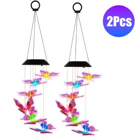2Pack Solar Butterfly Wind Chimes 7 Color Changing Wind Chimes for Outside IPX4 Waterproof Outdoor Garden Yard Decor (Option: PurpYEL)