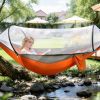Camping Hammock with Mosquito Net 3-in-1 Portable Hammock Tent with BuiltIn Mosquito Net Dual-Way Zippers 440lbs Capacity Attached Storage Pocket for