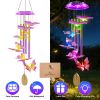 Solar Butterfly Wind Chime with Aluminum Tubes 7 Color Changing Wind Chime for Outside IP44 Waterproof Outdoor Garden Yard Decor