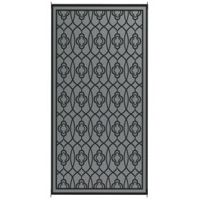 Reversible Outdoor Rug, Waterproof Plastic Straw With Carry Bag, 9 X 18, Black & Gray Lantern (Color: BLACK)