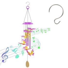 Solar Butterfly Wind Chime with Aluminum Tubes 7 Color Changing Wind Chime for Outside IP44 Waterproof Outdoor Garden Yard Decor (Option: Purple)