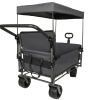 3-in-1 Folding Wagon Cart with Bench Seat Removable Canopy and Storage Collapsible Utility Wagon with Brakes 500lbs Capacity with All-Terrain Wheels f