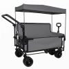 3-in-1 Folding Wagon Cart with Bench Seat Removable Canopy and Storage Collapsible Utility Wagon with Brakes 500lbs Capacity with All-Terrain Wheels f