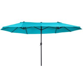 Outsunny Extra Large 15ft Patio Umbrella, Double-Sided Outdoor Umbrella with Crank Handle and Air Vents for Backyard, Deck, Pool, Market, Blue (Color: as Pic)