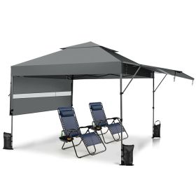 10 x 17.6 Feet Outdoor Instant Pop-up Canopy Tent with Dual Half Awnings (Color: Gray)