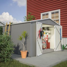 10X8 FT Outdoor Storage Shed, All Weather Metal Sheds withLockable Doors, Tool Shed for Garden, Patio, Backyard, Lawn, Grey (Color: as Pic)