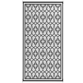 Reversible Outdoor Rug, Waterproof Plastic Straw With Carry Bag, 9 X 18, Black & White Lantern (Color: BLACK)